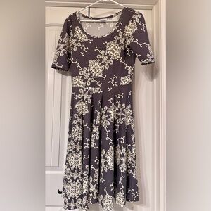 LuLaRoe Gray and Cream Patterned Midi Dress